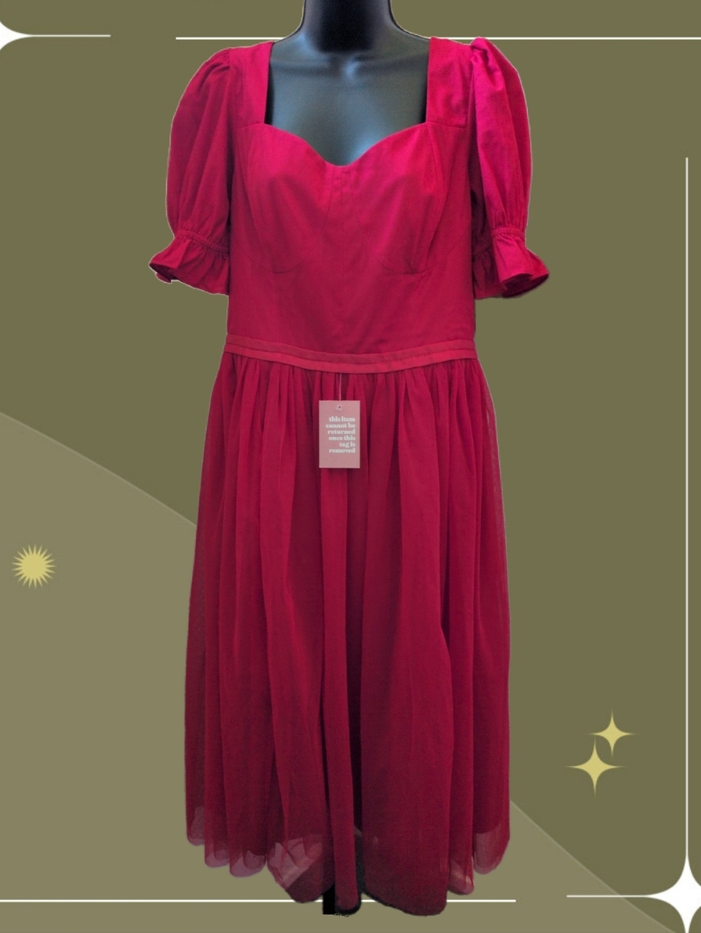 ✨ nwt Red tulle puff-sleeve fit-and-flare dress by Ivy City Co Size L
